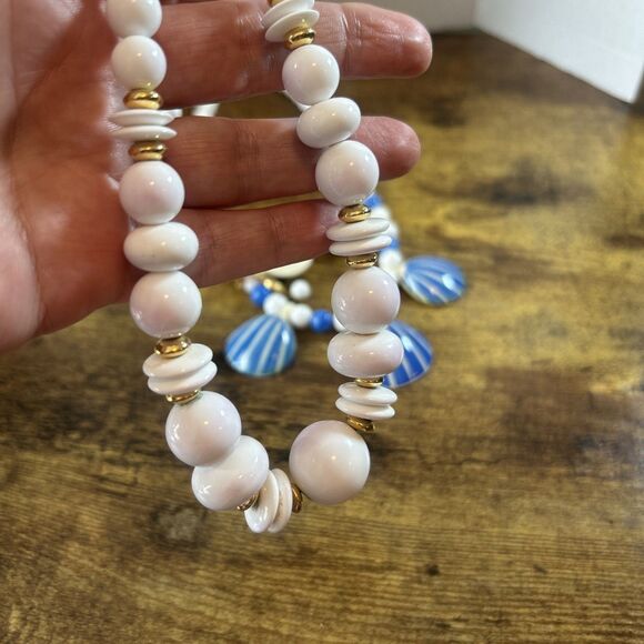 Liz Claiborne White Strand & Blue Shell Necklace Lot Beach Chic Set Summer Style - Picture 9 of 10